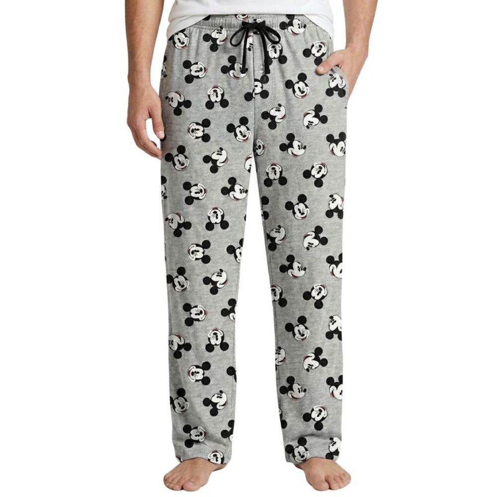 New Disney Mickey Mouse Men's Heather Gray Pajama Pants Relaxed Lounge Sleep